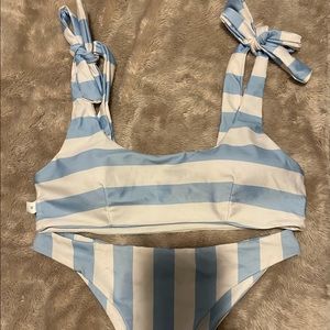 High Leg Blue&White Stripped SHEIN Bikini (Size M)
